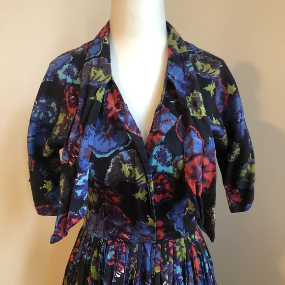 Vintage Pleated Midi Shirtwaist Dress - Picture 7 of 8
